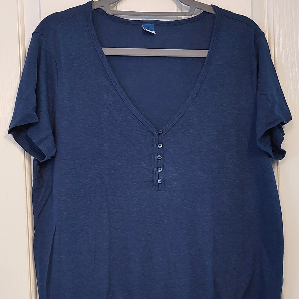 Women's Large Old Navy Short Sleeve Blue Henley